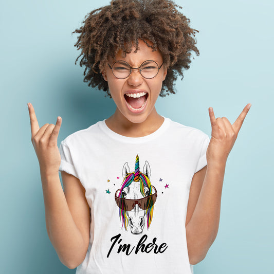 I'm here Unicorn Horse T-Shirts